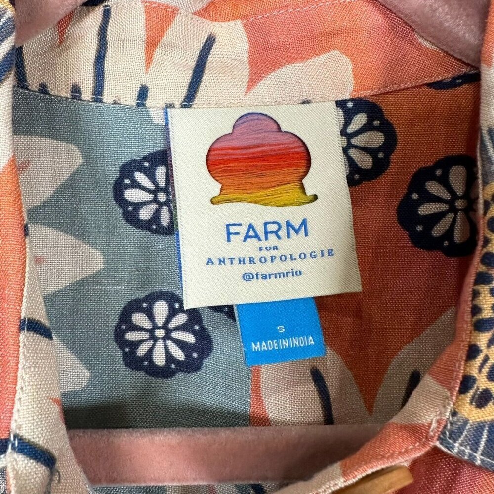 FARM Rio Coral & Sage Sunflower Print Short-Sleeve Button-Down - Picture 3 of 10